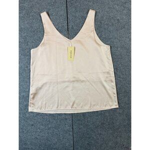 Ekouaer Tank Top Women's Large Light Pink Cropped Stretch Double V-Neck Pullover